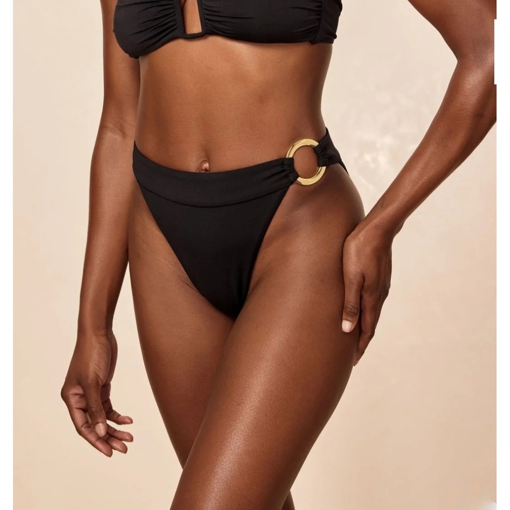 Monday Swimwear Antigua Bikini Bottom Women S Black Chevron Gold Ring Resortwear